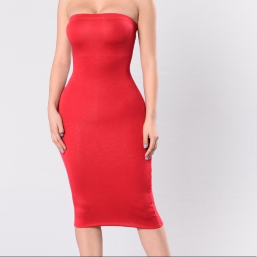 Red tube top dress